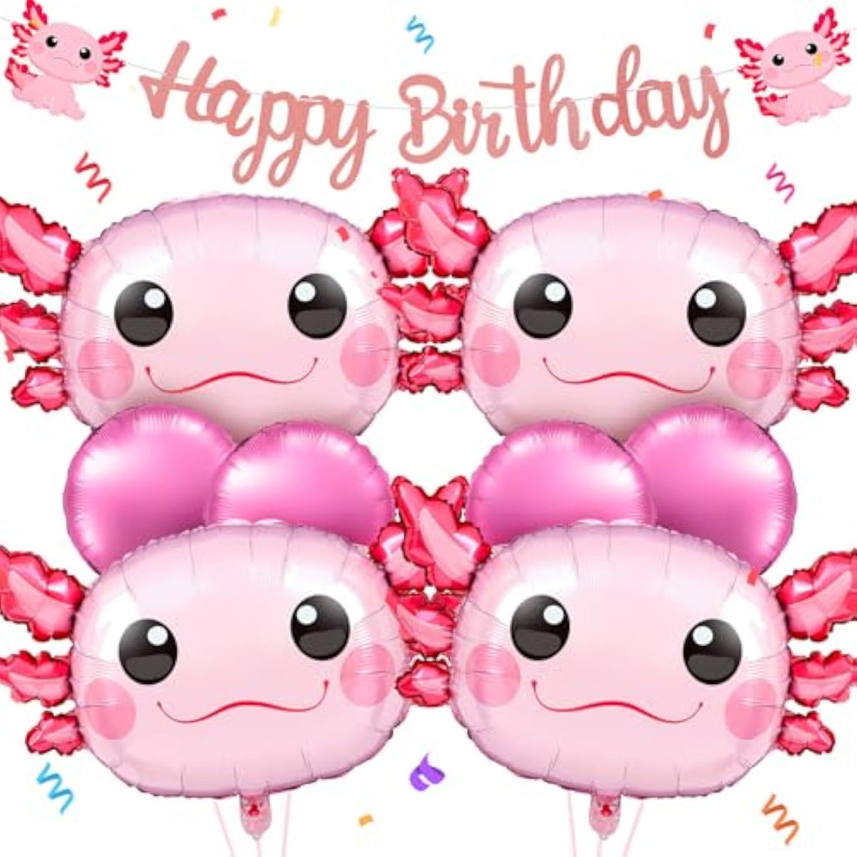 9 Pcs Axolotl Birthday Decorations Inflatable Party Supplies Include 4 Pcs Aluminum Foil Balloons 4 Round Balloons And 1 Axolotl Birthday Banner For Themed Party(Pink)