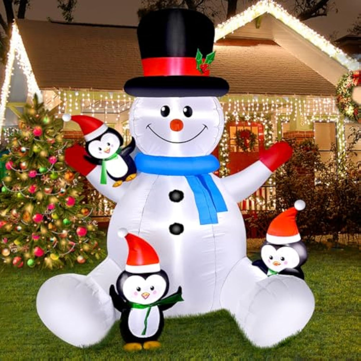 6 Ft Christmas Snowman & Penguin Inflatable Blow Ups Outdoor Christmas Decorations With Led Lights For Indoor/Outdoor Ya