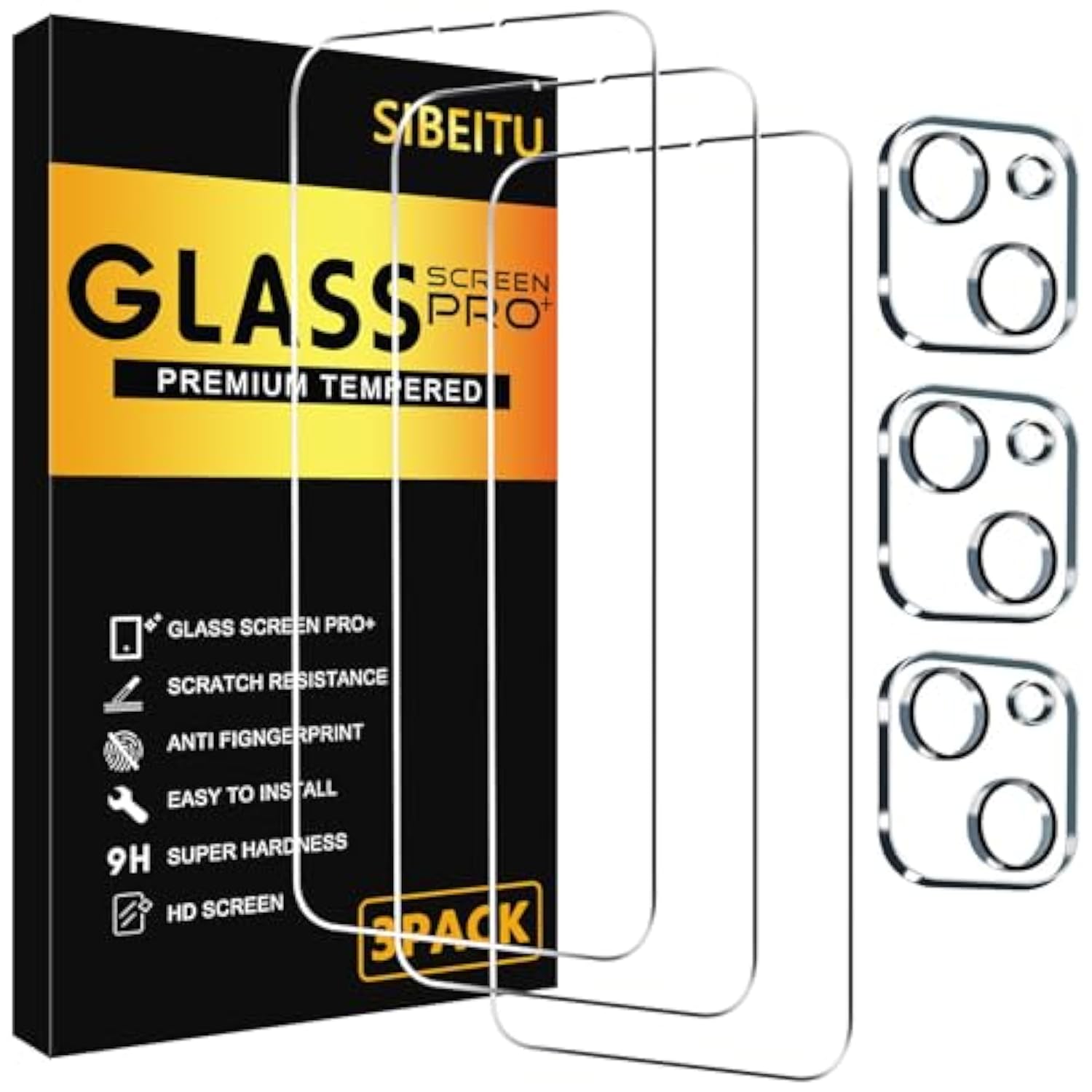 3-Pack iPhone 13 Screen and Camera Tempered Glass Protector 6.1 Inch HD Clear