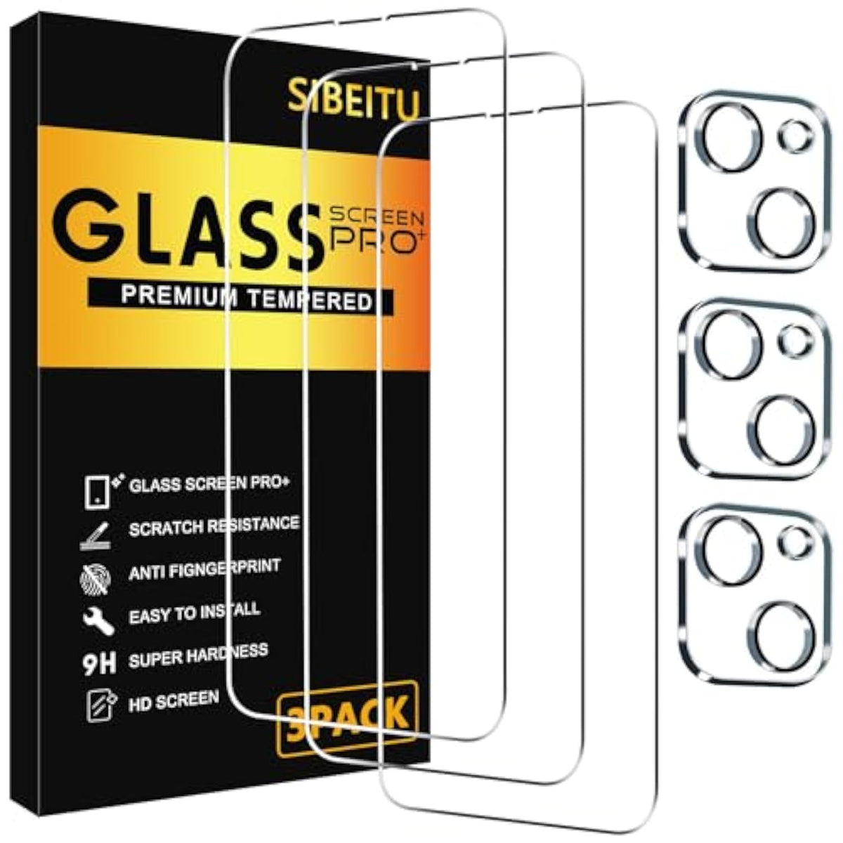3-Pack iPhone 13 Screen and Camera Tempered Glass Protector 6.1 Inch HD Clear