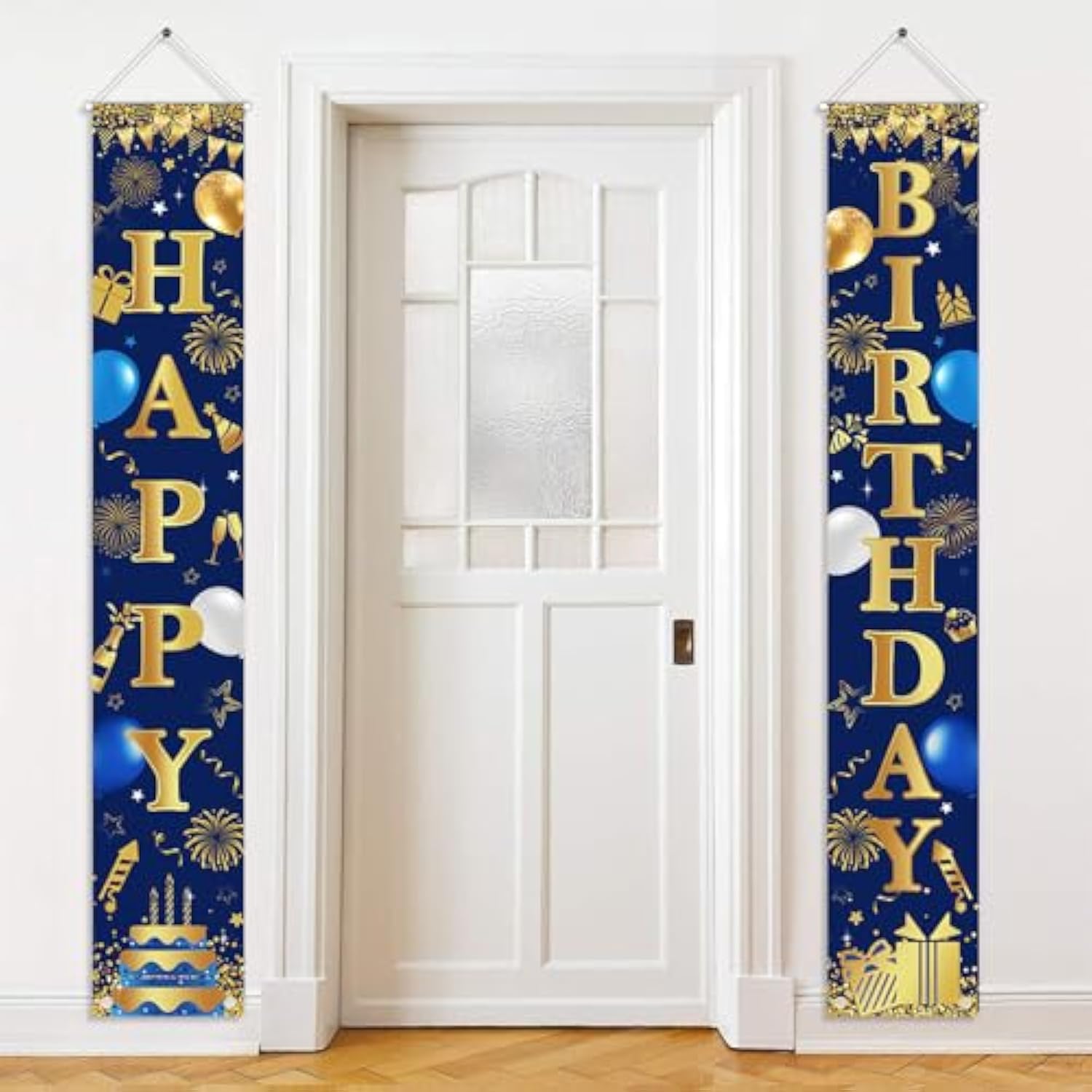 Happy Birthday Door Banner Navy Blue And Gold Birthday Decorations For Men Women Blue Gold Banner Party Decorations Outdoor Indoor