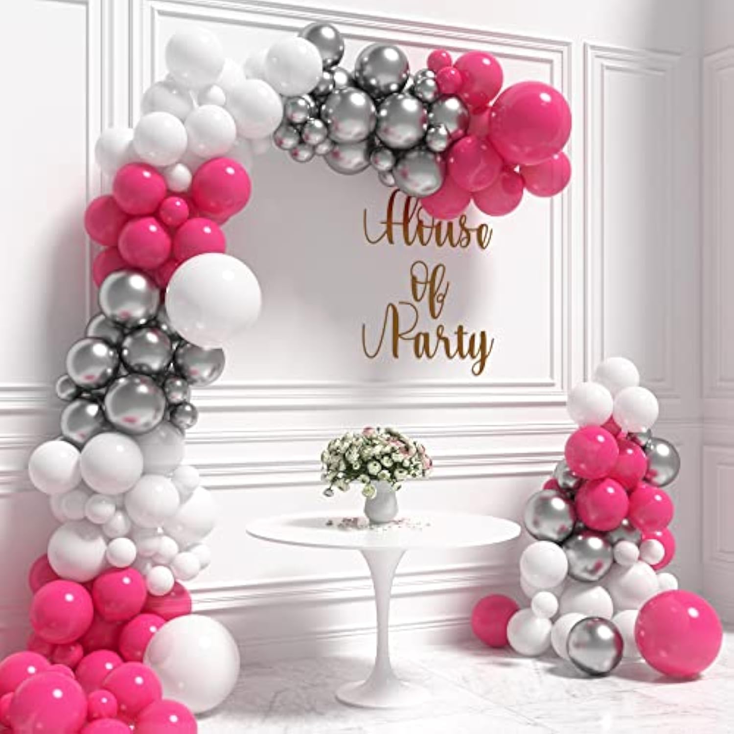 Pink Party Decorations - Pink White Silver Balloon Arch Kit 18/12/10/5 Inch | Backdrop For Valentines, Bachelorette, Gilrs, Women Birthday Party Decorations