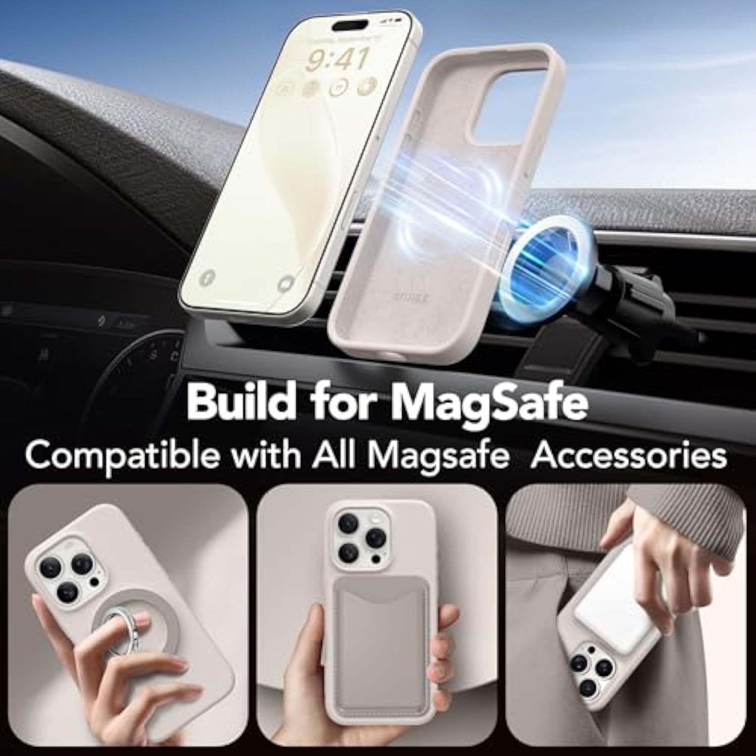 iPhone 16 Pro Max Magnetic Silicone Case with Screen & Camera Protector Stone