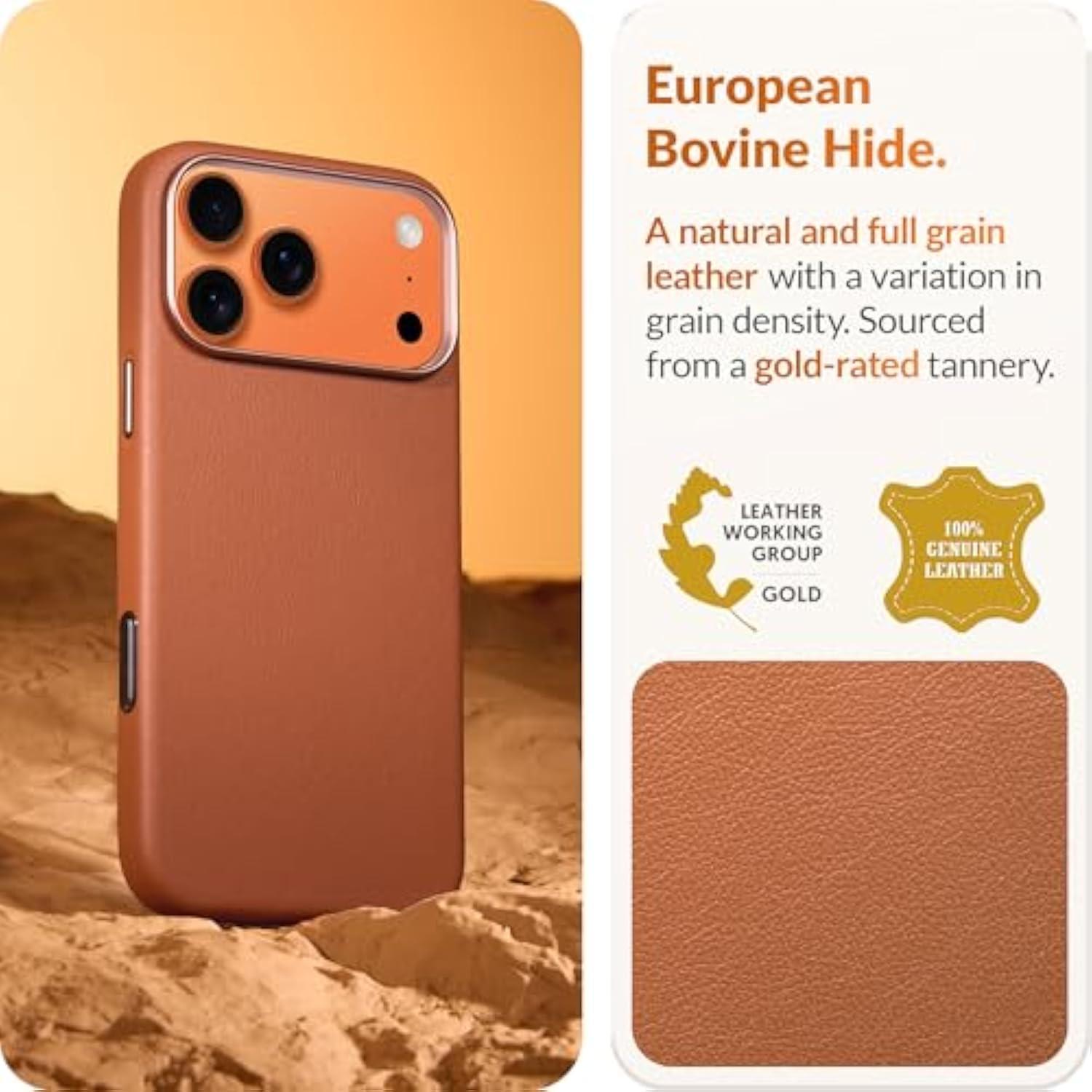 Classic | Gold-Rated Leather - European Genuine Vele Leather Case For Iphone 17 Pro - [Built-In Camera Control And Compatible With Magsafe] - Brown