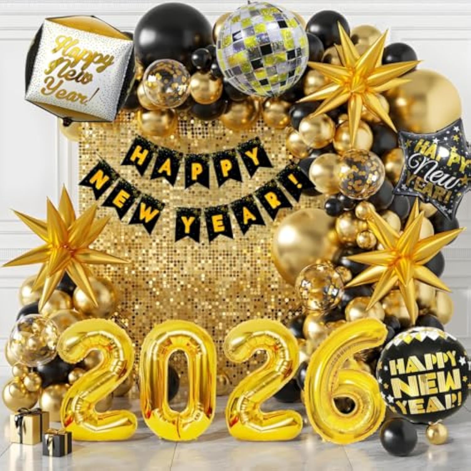 7pc 22in Happy New Year 2026 Foil Balloons Disco Party Decorations