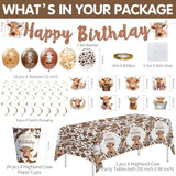 Highland Cow Birthday Decorations, Floral Boho Holy Cow Print Highland Theme Baby Shower Birthday Party Supplies, Plate, Napkin, Cup, Tablecloth, Balloon, Banner, Cutlery, Topper, Serves 24