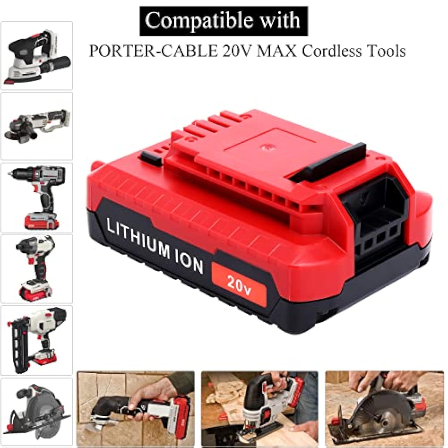 2Pack Compatible With Porter Cable 3.0Ah 20V Battery, Replacement For Porter-Cable 20-Volt Battery Pcc681L Pcck6118 Pcck647Lb Pcc685Lp Pcc682L Pcc680L 20Volt Max Cordless Tool Battery Packs