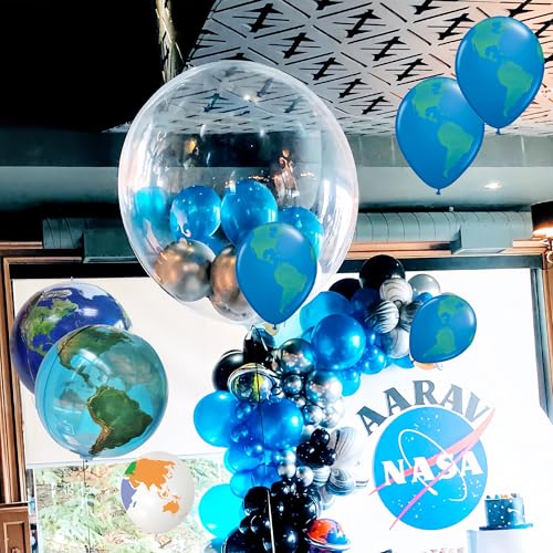 24Pcs Earth Balloon 22inch 4D Earth Globe Balloons Jumbo World Map Foil Balloons, Blue Green World Latex Planet Round Sphere Balloon for Earth Day Travel Birthday Party Decorations Supplies