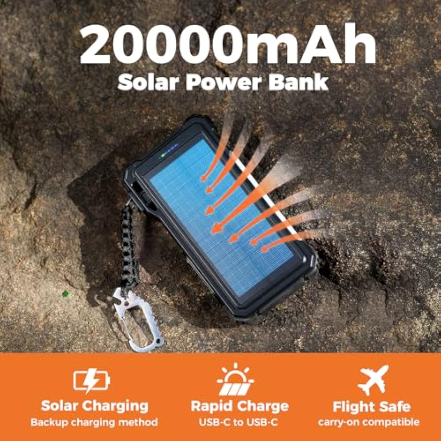 Solar Power Bank 20000Mah/74000Mwh Built-In Cables, Wireless Charger For Apple Watch, 20W Fast Charging Battery Pack With Usb C, Flashlight, Solar Charger For Iphone, Ipad, Iwatch, Samsung