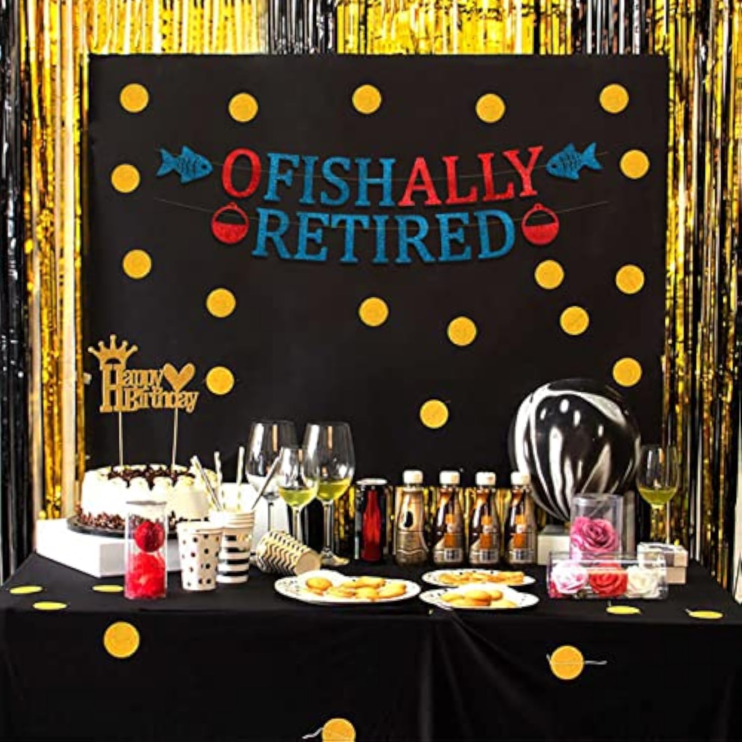 Ofishally Retired Glitter Banner - Funny Retirement Party Supplies, Gifts And Decorations - Fishing Gift - Fishing Themed Party