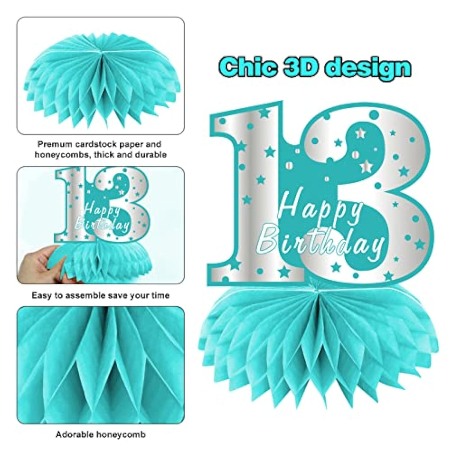 Teal Silver 13Th Birthday Decorations Honeycomb Centerpieces For Girls