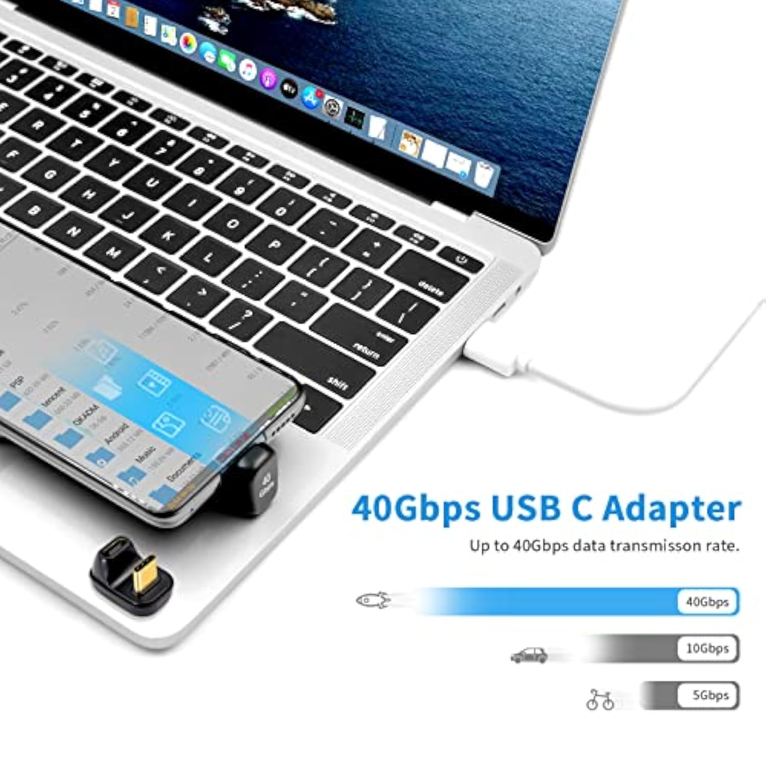 Usb C 180 Degree Adapter (1 Pack), U Shape Usb C Adapter 40Gbps, Usb Type C Ma