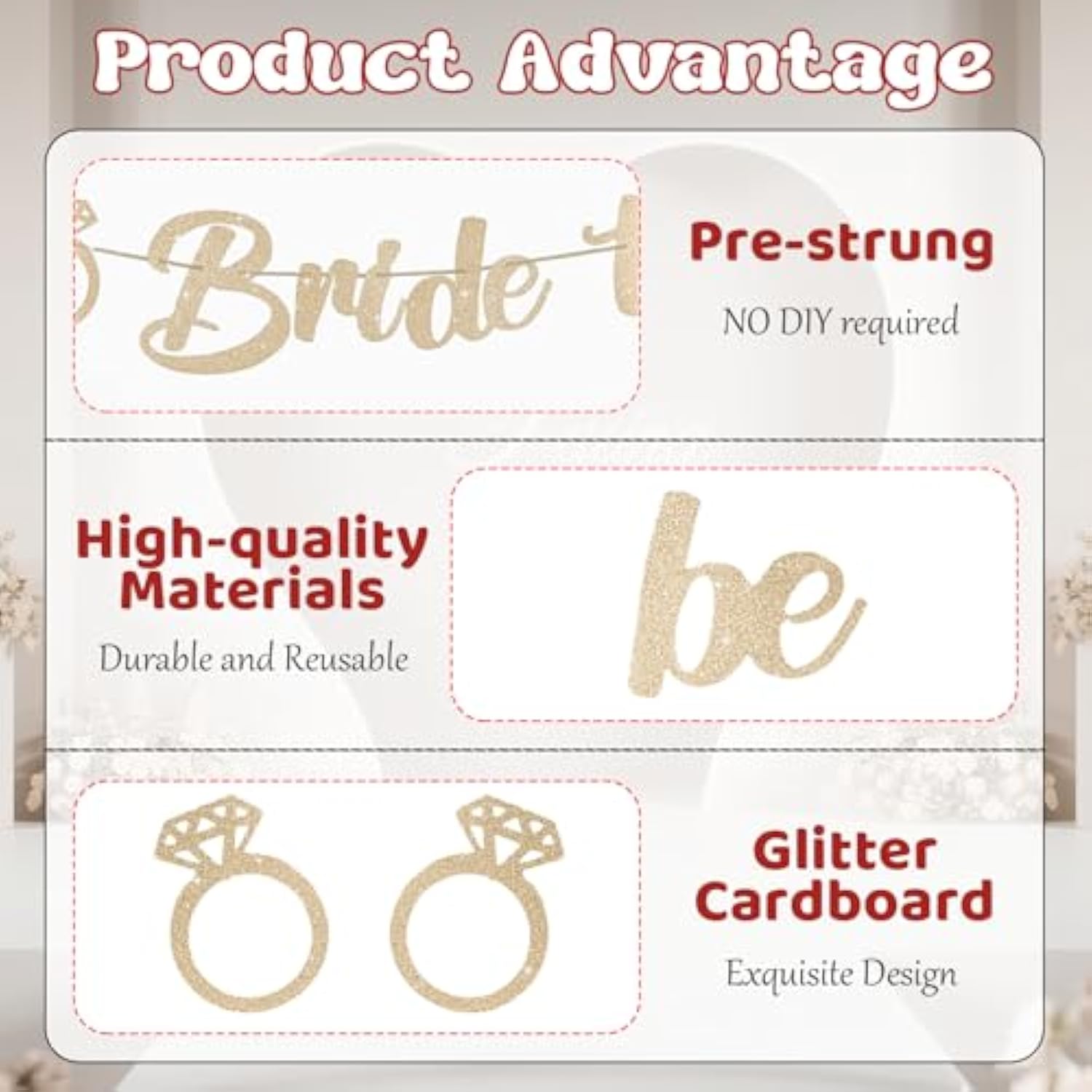 Bride To Be Banner, Pre-Strung Glitter Wedding Decorations For Reception, No Diy Bridal Shower Banner, Bride To Be Sign For Backdrop Ceremony Reception Bridal Shower Decorations