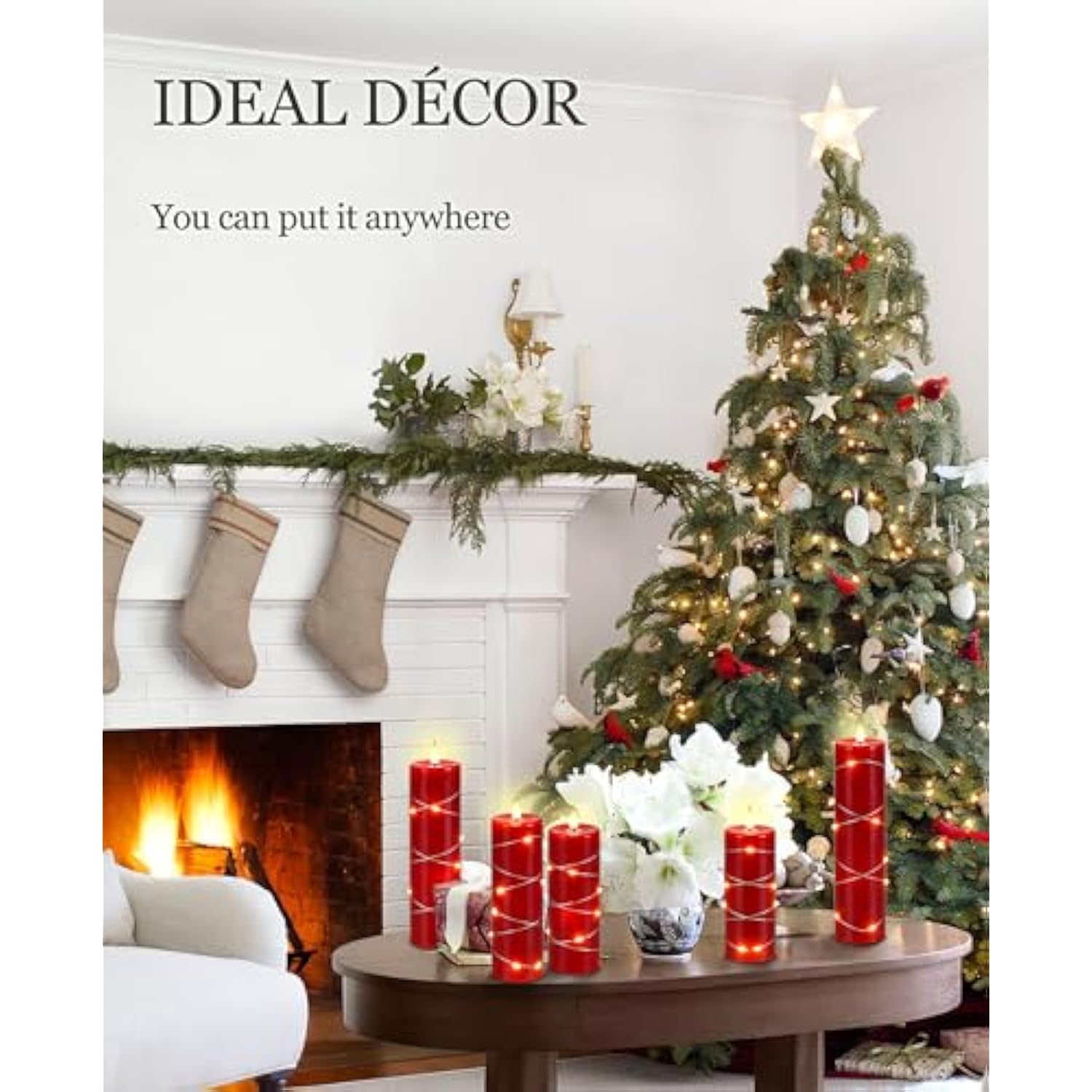 Red Flameless Candle Fairy String Light, Water Drop Flame, Advanced Led Flame Simulation With Remote And Timed Candles, 5-Cell Battery Powered?Christmas Candle