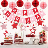 Birthday Decorations, Happy Birthday Banner With Honeycomb Balls, Stars Hanging Swirl Streamers, Circle Dots Garland, Happy Birthday Party Decorations For Women Men Boys Girls (Red)
