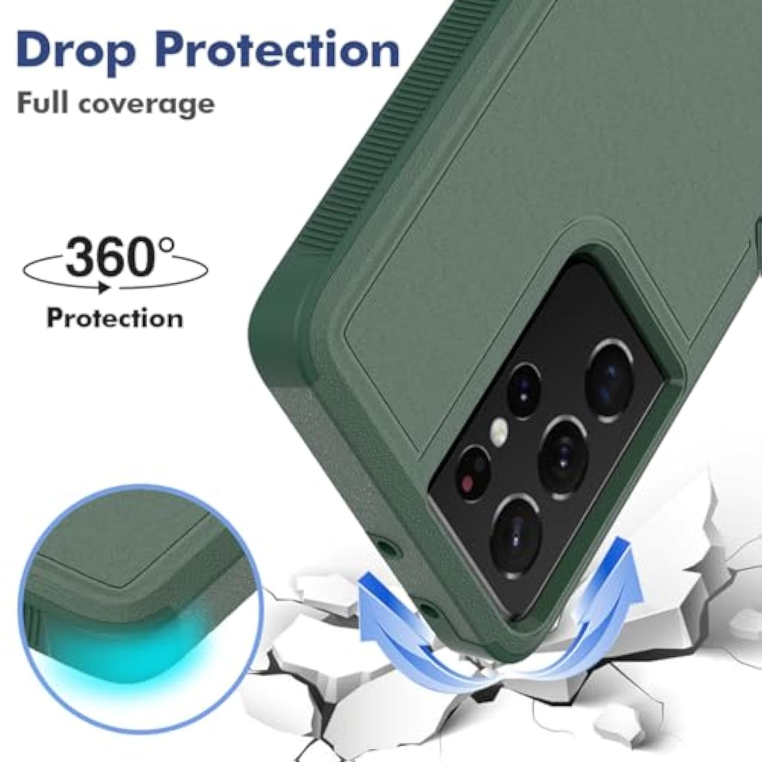 For Samsung Galaxy S21 Ultra Case: Dual Layer Protective Heavy Duty Cell Phone Cover Shockproof Rugged With Screen Protector - Military Protection Bumper Tough - Samsung Galaxy S21 Ultra, Dark Green