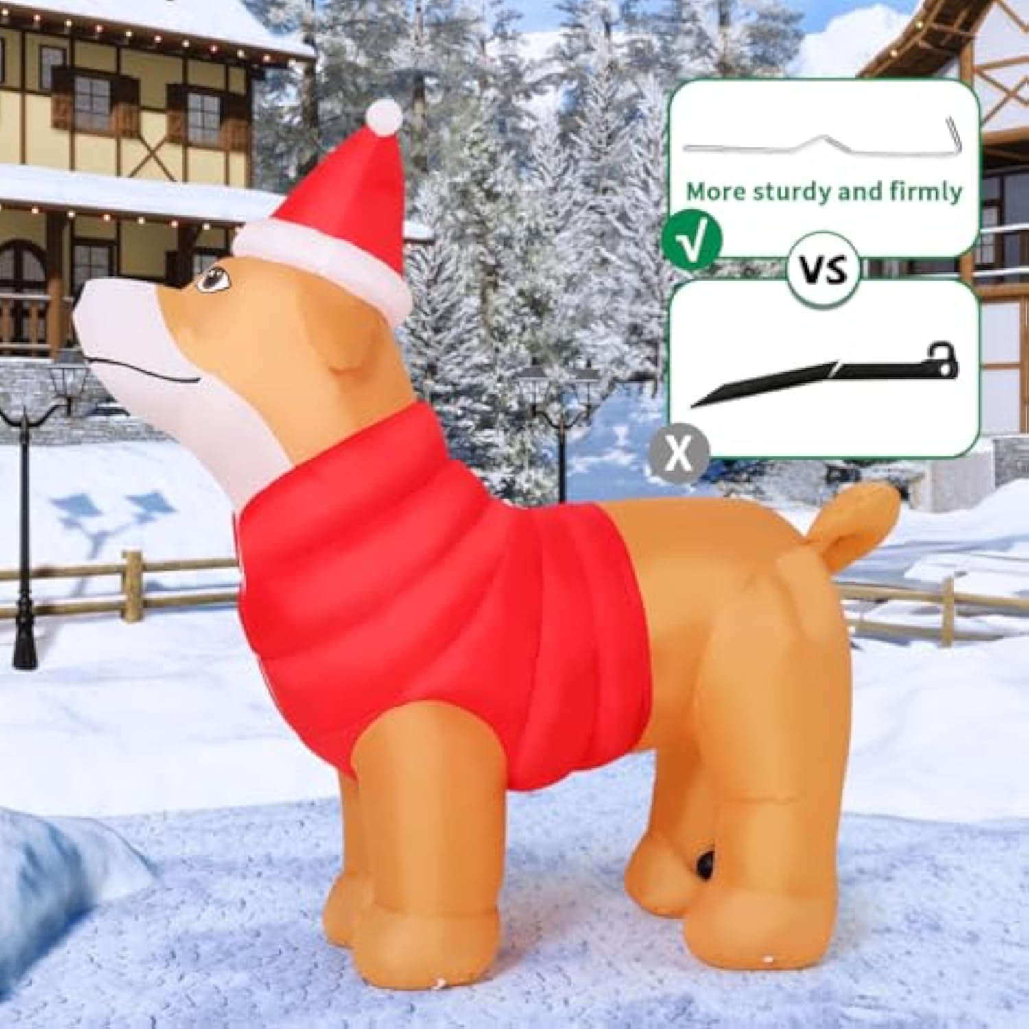 5.2 Ft Tall Christmas Inflatables Outdoor Decorations Blow Up Xmas Golden Retriever Dog Wearing Red Cotton Jacket With B