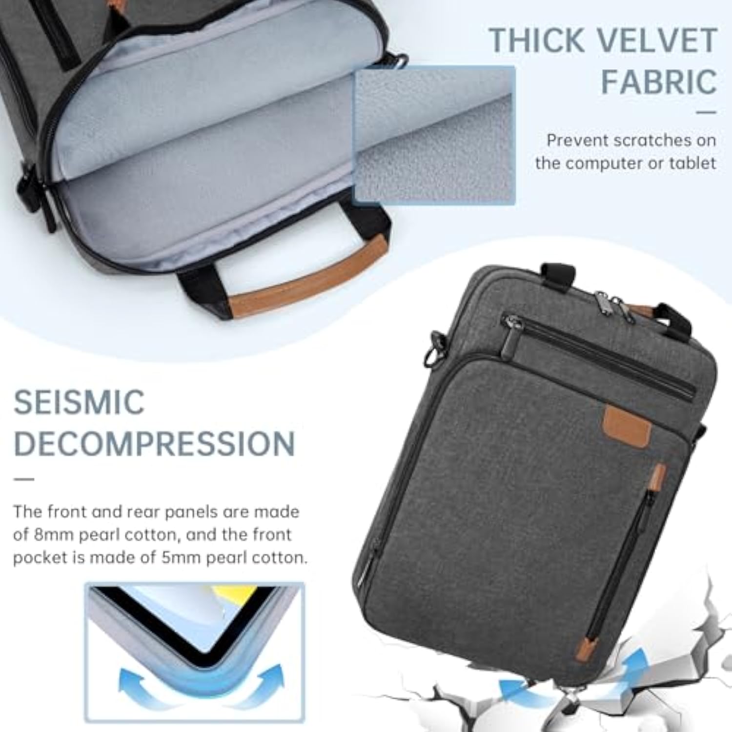 12.9 Inch Tablet Sleeve Bag, Padded Protective Carrying Case For Ipad Pro M4 & Air M2 2024, Samsung Galaxy Tab S9 Fe+/S9+/S8+/S7 Fe/S7+ 12.4" 2022/2023, Surface Laptop Go 12.4", Grey