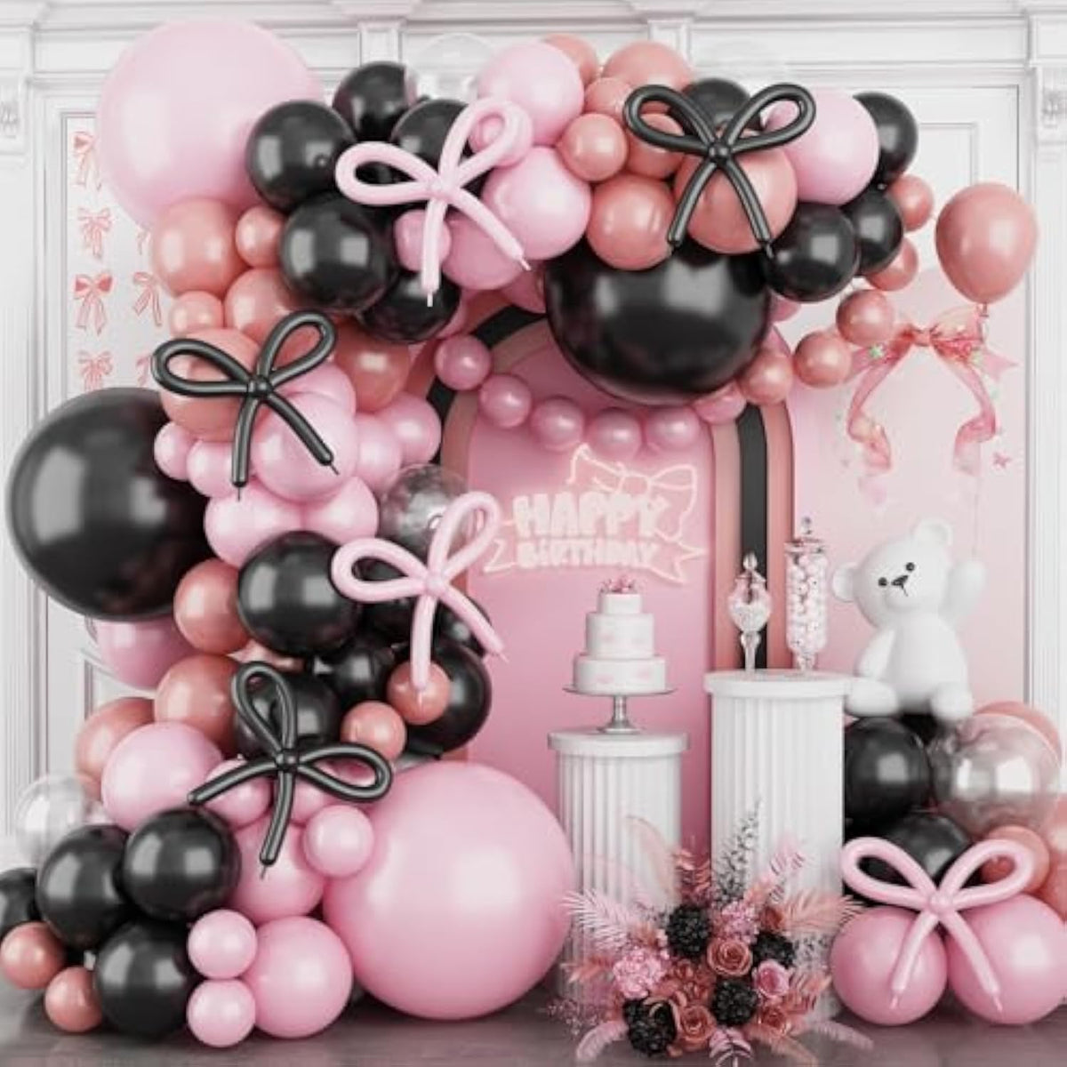 120 PCS Pink and Black Balloon Arch Kit for Birthday, Wedding & Party Decor