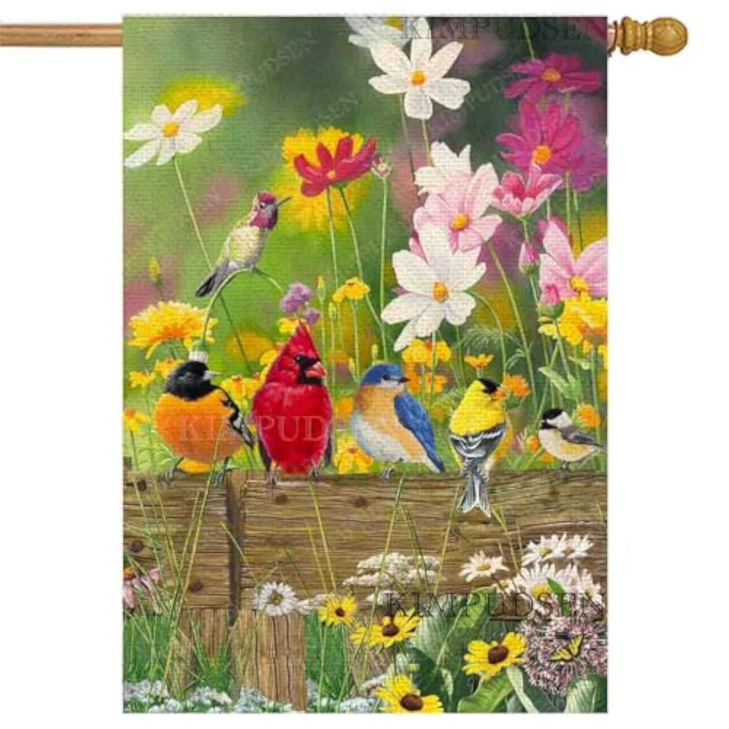 Hummingbird Spring House Flag Birds Floral Garden Flags 28X40 Double Sided, Large Burlap Yard Flags For Outside Seasonal Decoration