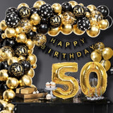 50Th Birthday Decorations For Men Women With Happy 50Th Birthday Decorations Banner 50 Balloon Number, Black And Gold 50Th Birthday Balloons Kit For 50Th Birthday Party Decorations