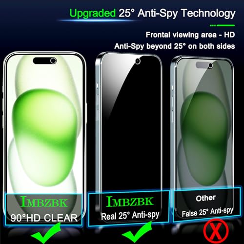 3 Pack Privacy Screen Protector For Iphone 15 Plus Tempered Glass With 3 Camera Lens Protector, Accessories 9H Anti Spy For Apple 15 Plus, 2.5D Curved, Case Friendly, Transparent