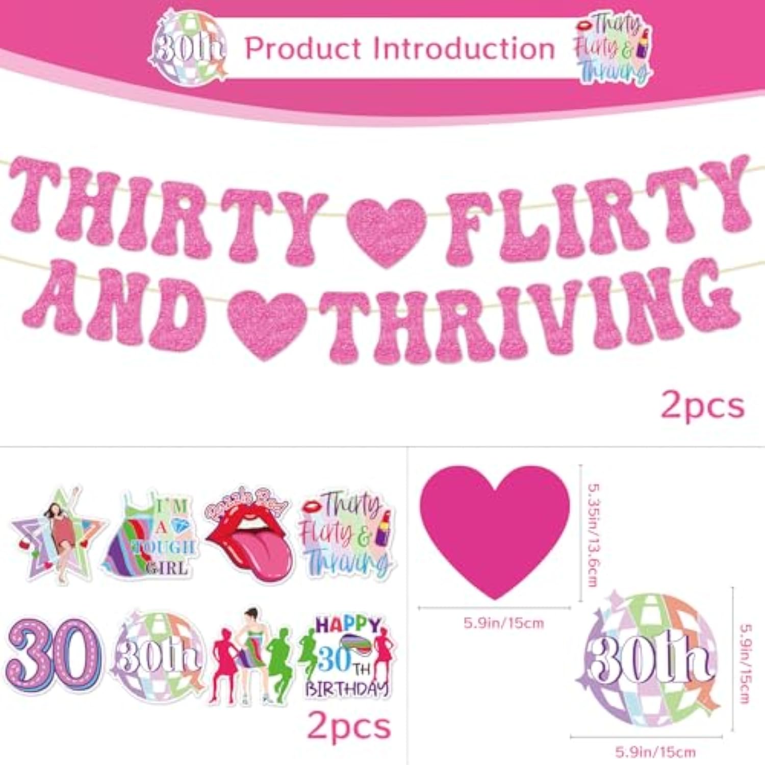 Thirty Flirty And Thriving Decorations - 10Pcs 30 Flirty And Thriving Banners With Hanging Swirls Birthday Decoration Talk 30 To Me Bday Decor Supplies For 30Th Women