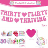 Thirty Flirty And Thriving Decorations - 10Pcs 30 Flirty And Thriving Banners With Hanging Swirls Birthday Decoration Talk 30 To Me Bday Decor Supplies For 30Th Women