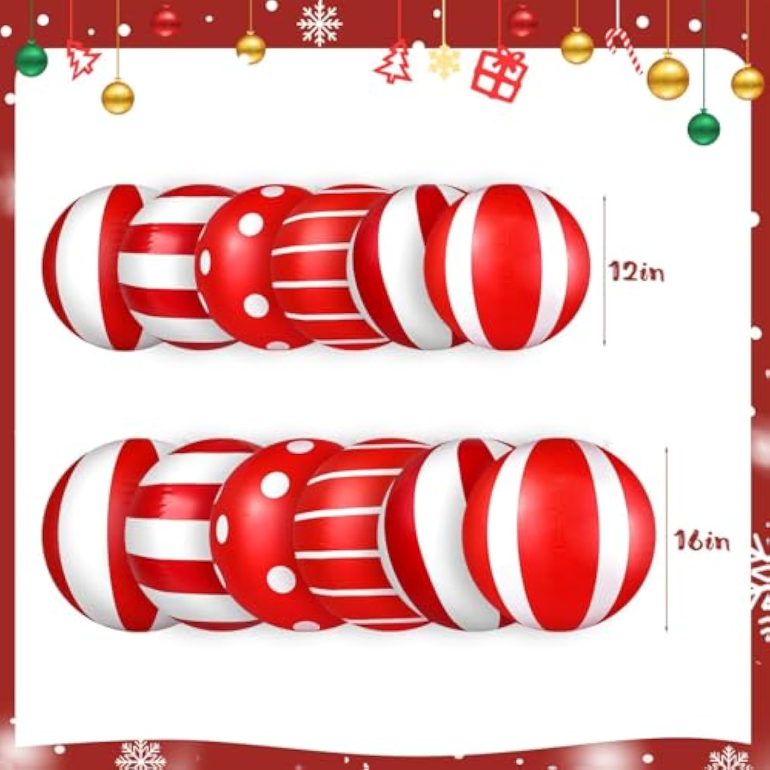 Christmas Decorations Outdoor: 12Pcs Red & White Peppermint Candy Inflatable Christmas Balls, Big And Small Pvc Balls Xm