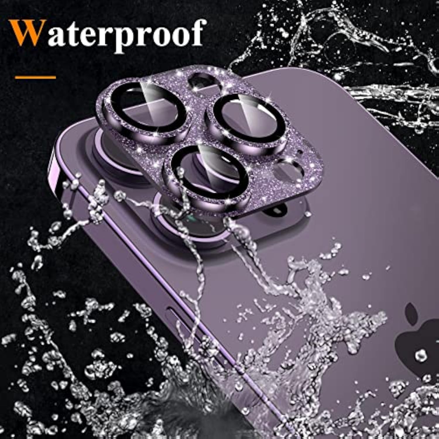 For Iphone 14 Pro/Iphone 14 Pro Max Camera Lens Protector, [4Th Gen New Bling Design] Glitter Shiny Diamond Metal Ring Tempered Glass Back Camera Screen Protector Lens Cover (Purple)