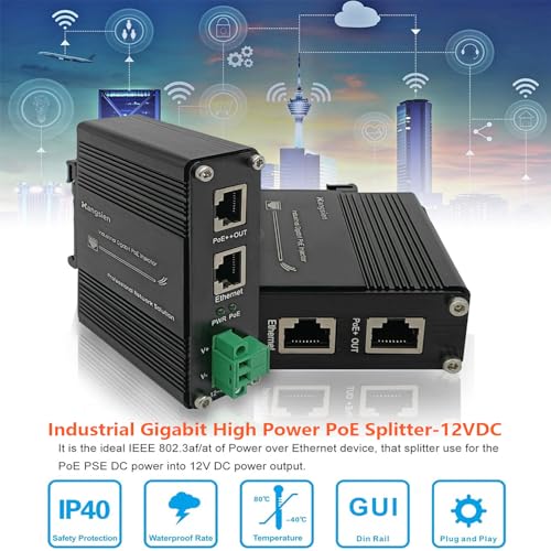 Industrial Gigabit Poe++ Injector,Ieee 802.3At/802.3Af Compliant, 95W Poe Adapter With 12-48V Dc Input,Hardened High Power Poe Injector Ip40, Din Rail, Wall Mount