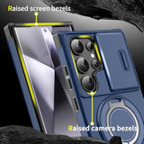 Samsung Galaxy S25 Ultra Case with Slide Camera Cover and Rotating Kickstand Ring, Slim Magnetic Shockproof Accessories Phone Case for Samsung S25 Ultra (Blue) - Protective Case for Samsung S25 Ultra with Rotating Stand