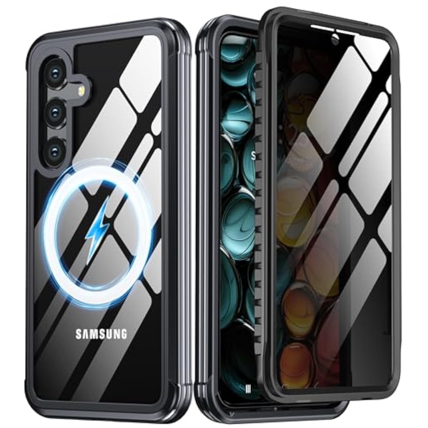 For Samsung Galaxy S25 Case, Privacy Case With Built-In Anti Peep Screen Protector [Military Grade Protection] Shockproof Anti Spy Magnetic Back Phone Case For Galaxy S25, Black