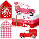5 Pcs Valentine'S Day Decorations Valentine Table Centerpiece Valentines Tiered Tray Decor Reversible Wooden Truck Sign 3 Books Bundle With Twine Red Pink House Sign For Home Office Mantel Gift