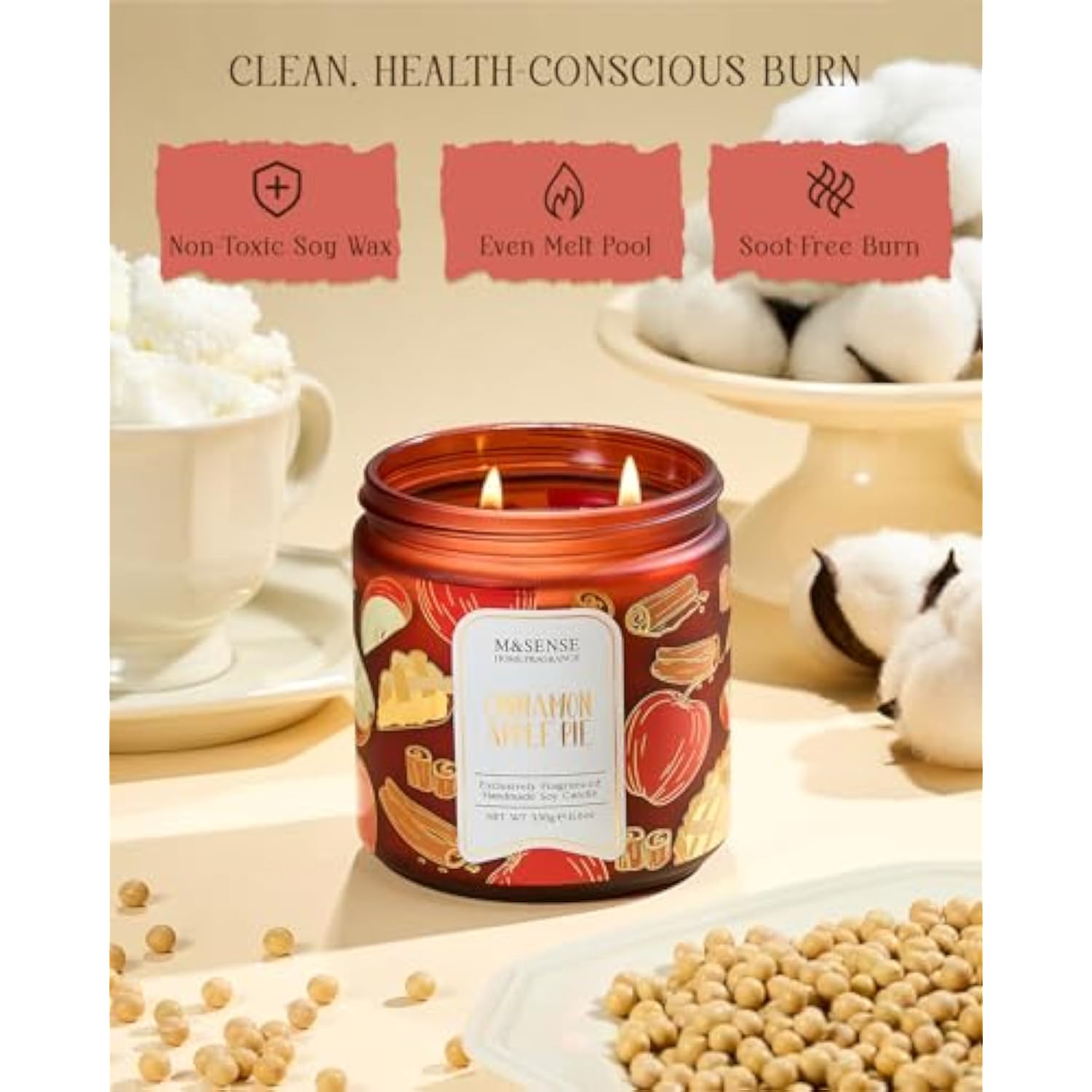 Christmas Candles Cinnamon Apple Scented, Soy Wax 11.6Oz 70 Hours Long Lasting Burn, Holiday Candle For Kitchen Dining Room Fall Decor, Winter Relaxing Gifts For Women