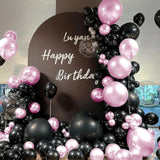 Metallic Pink Black Balloons Arch Kit, 151Pcs Black Chrome Pink And Bobo Balloons Garland 18 12 10 5 Inch For Birthday Wedding Bachelorette Anniversary Halloween Christmas Party Decorations