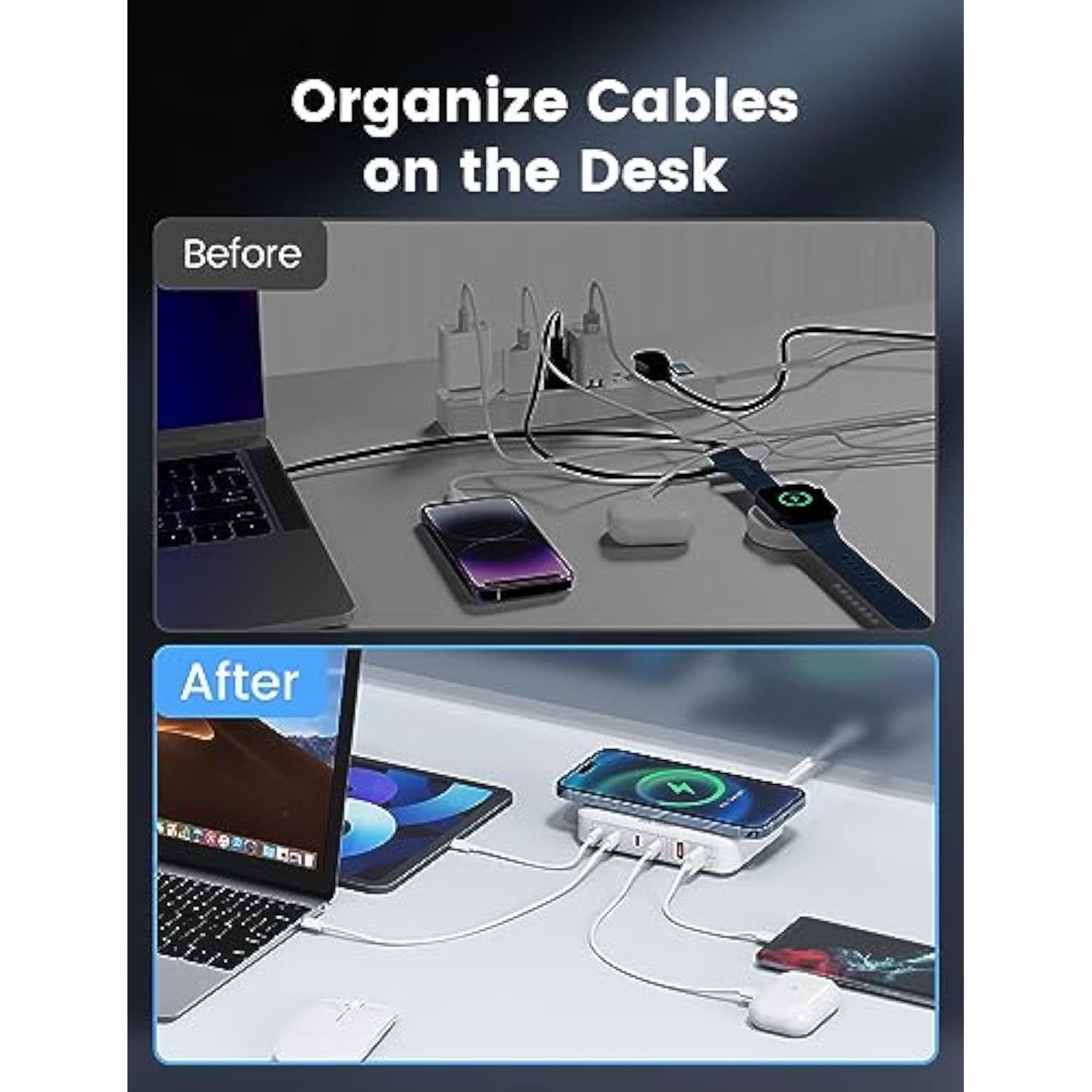 100W Usb Charging Station With 15W Wireless Charger, 6-In-1 Multiple Usb Ports(2 Usb A And 4 Usb C Ports) Gan Desktop Charger For Iphone Ipad Macbook Laptop Samsung And Android Devices