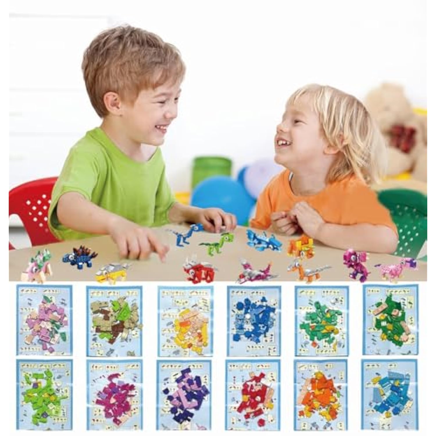 Dinosuar Party Favors,(24Pcs) 48 Kind Of Mini Building Blocks Party Favors,Goodie Bag,Bulk Toys, Classroom Prizes,Back To School Students Gifts For Dino Toys 6-8-12 Socking Stuffers For Boy