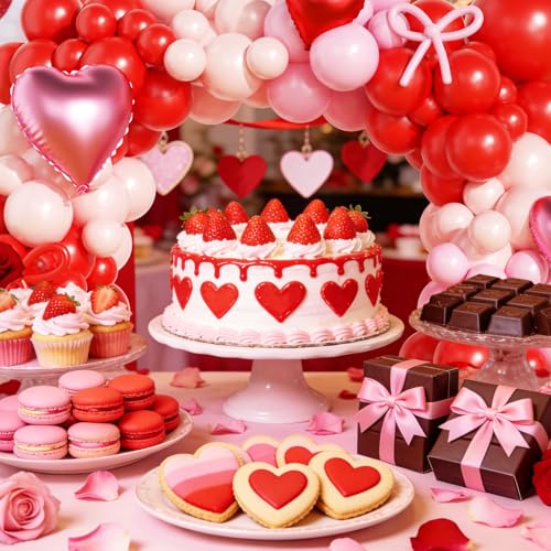 Valentines Day Balloon Arch Garland Kit, Valentine Pink White Red Heart I LOVE YOU XOXO Balloons with Rose Petals for Bachelorette Bridal Engagement Birthday Galentines Valentines Party Decorations