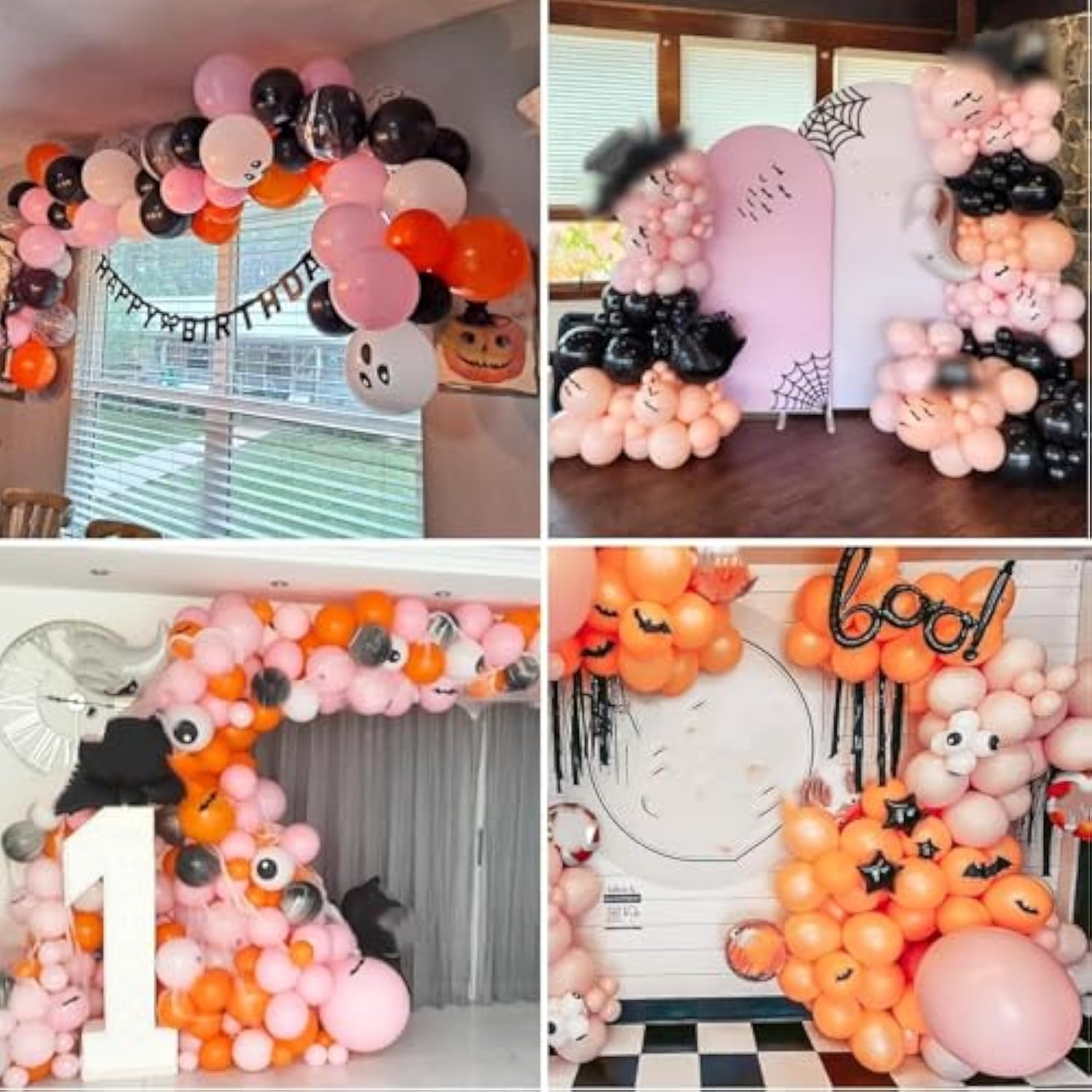 Pink Halloween Balloon Arch Garland Black Orange Latex Balloons with Spider Bat Ghost Decor