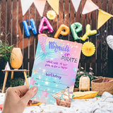 Birthday Invitations, Mermaid Or Pirate Party Decorations, Supplies, Mermaid Kids Teen Birthday Party Celebration Favors For Boys Or Girls - Pack Of 20 Cards With Envelopes (001)