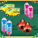 8-pc back-to-school decor with bus and pencil foil balloons for first-day parties