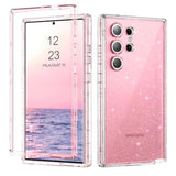 For Samsung Galaxy S24 Ultra Case, Glitter Sparkle 3 In 1 Heavy Duty Cover Hybrid Hard Pc Rugged Shockproof Transparent Protective Bling Phone Case For Samsung S24 Ultra 6.8", Pink/Glitter