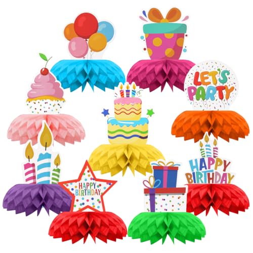 9pcs Happy Birthday Table Decor Honeycomb Centerpieces for Birthday Party