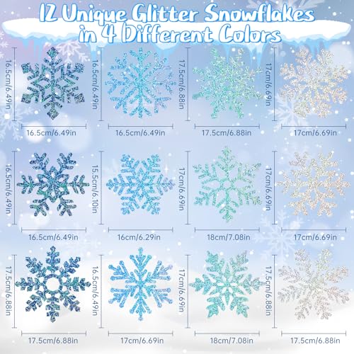 Winter Snowflake Hanging Decorations 30 Pcs Blue and Silver Christmas Ceiling Streamers Hanging Decorations Glittery Snowflakes Swirls for Wonderland Frozen Party and Christmas Decor