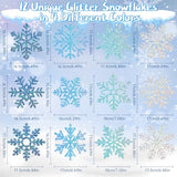 Winter Snowflake Hanging Decorations 30 Pcs Blue and Silver Christmas Ceiling Streamers Hanging Decorations Glittery Snowflakes Swirls for Wonderland Frozen Party and Christmas Decor