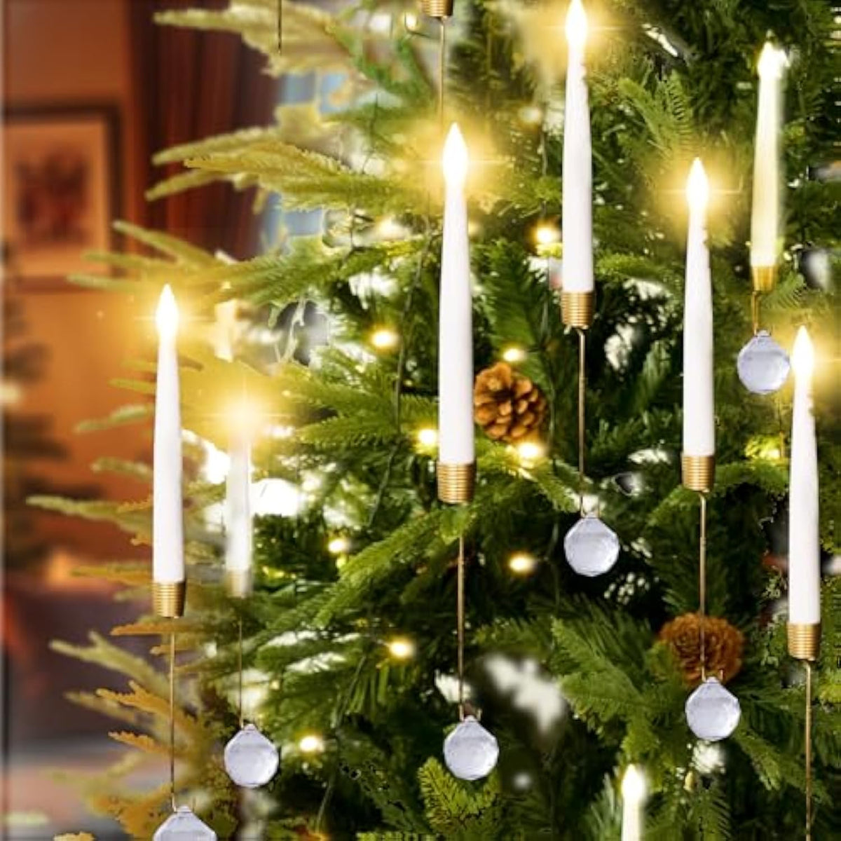 Christmas Tree Candles Lights With Remote - 12 Pack Led Flickering Flameless Candle Lights For Christmas Tree Decoration, Holiday Decoration & Home Party Decor, Crystal Ball
