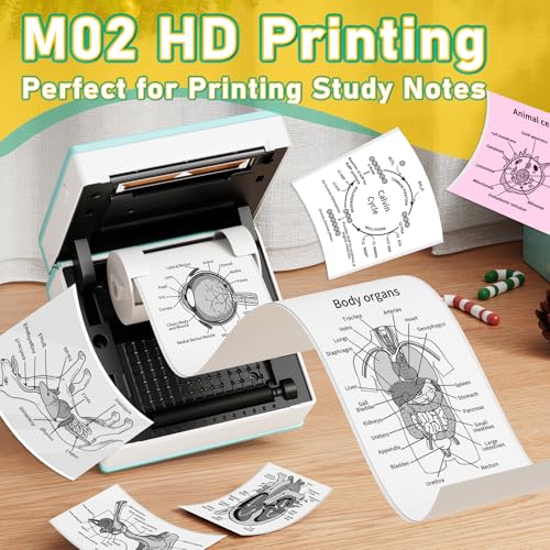 Mini Sticker Printer, Mini Printer Sticker Maker Machine M02, Print Pods Pocket Machine For Diy, Study Notes, Diaries, Thermal Small Portable Maker With Ai App For Home/Office/School, Cyan
