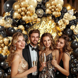 132pcs Black and Gold Balloon Arch Kit for Birthday, Graduation, and Party Decor