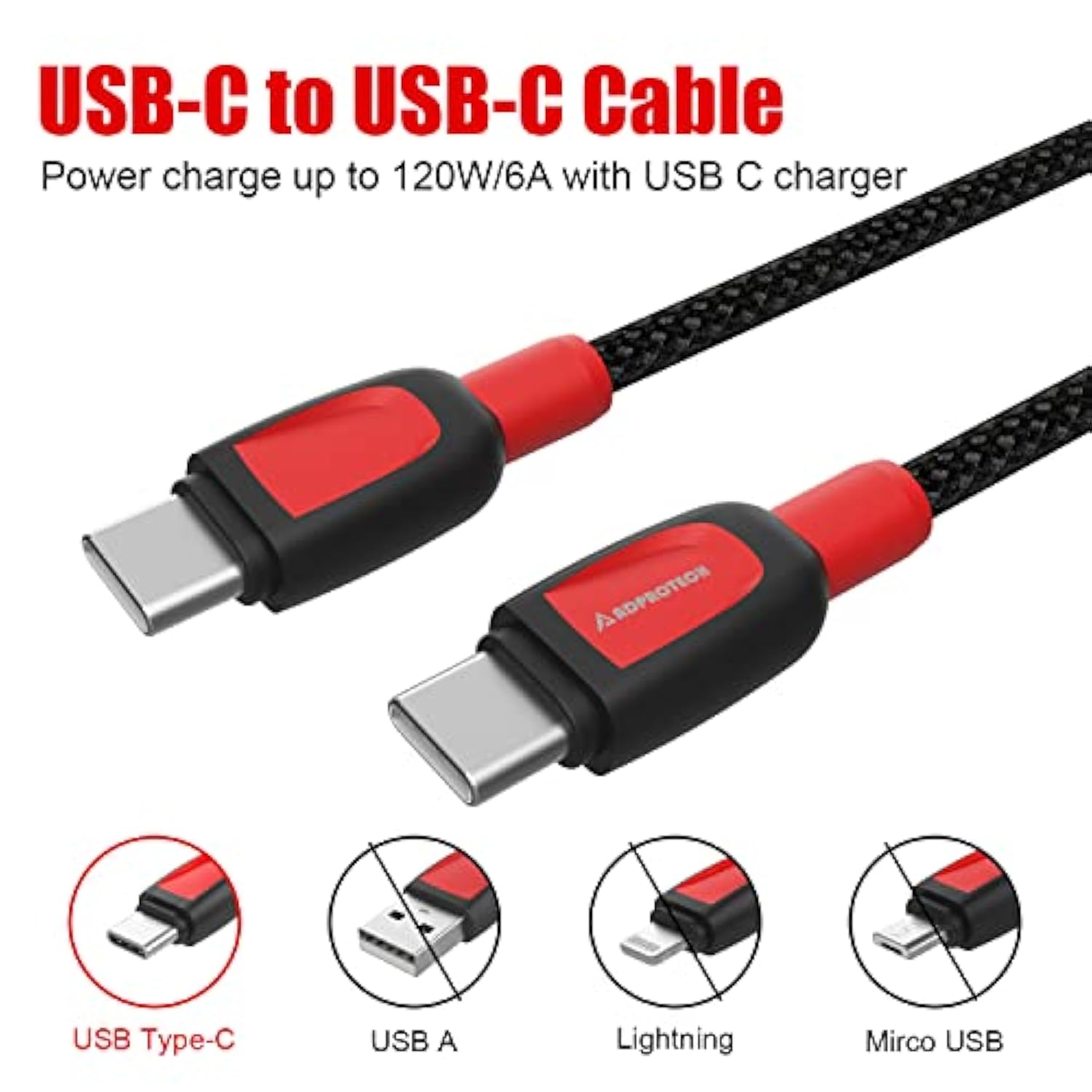 Usb C To Usb C Cable 120W 2-Pack, 6Ft+10Ft Usb Type C Cable Fast Charging Comp